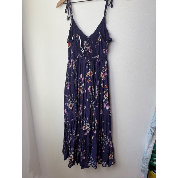 Lulus Floral Print Maxi Dress Tie Strap Smocked Bodice Summer Sun Dress - Picture 2 of 7